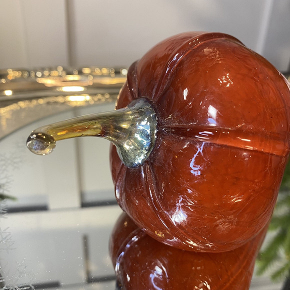 Hand Blow Heavy Glass Fall Colors Decor Orange Color Fruit Art Studio Signed - Picture 3 of 9